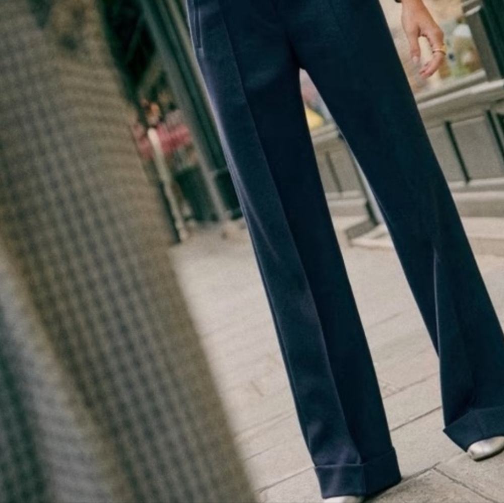 Sezane Black Lukas Trousers Pants High Waist Cuffed Rolled Hem Leg 40 8
